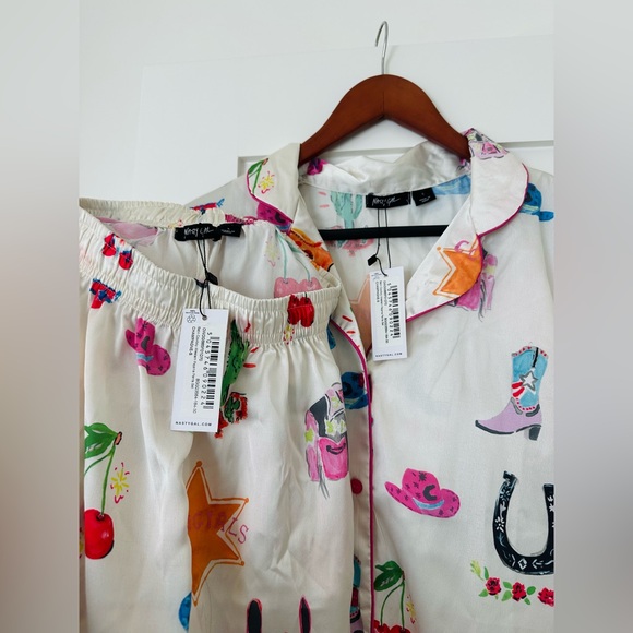 NWT NastyGal Satin Cowboy Western Pajama Pants Set - Picture 5 of 9